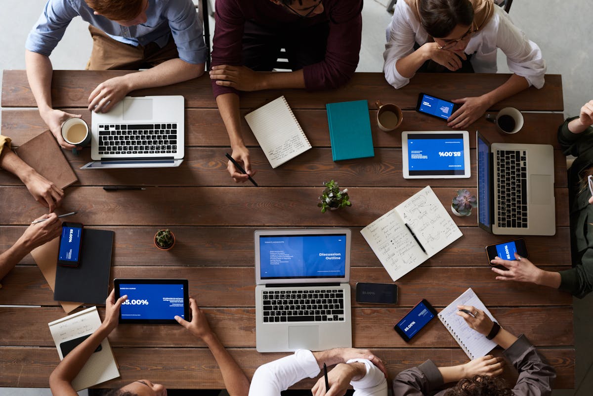 A team collaborating around a table