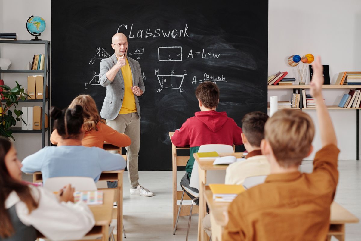 Students collaborating in a classroom